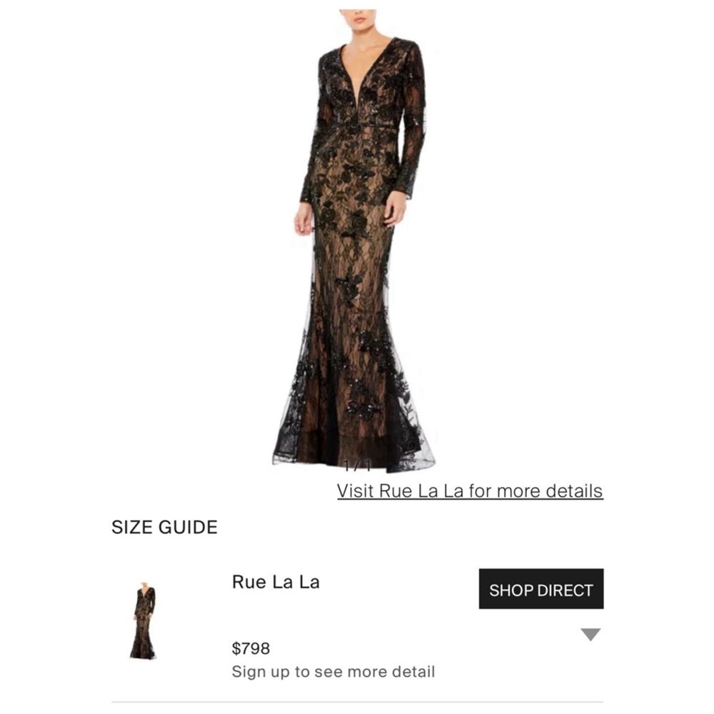 Mac Duggal Black and Tan V-Neck Long Sleeve Gown